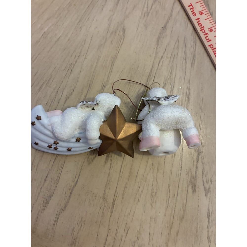 2 VTG Bisque Porcelain Snow Babies Ornaments Angel Star Comet Department 56 - Picture 10 of 15